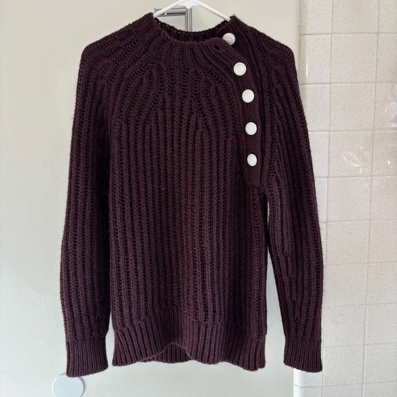 Zadig & Voltaire White Buttons Ribbed Sweater Coleen Maroon XS Fits like Medium - Picture 5 of 11